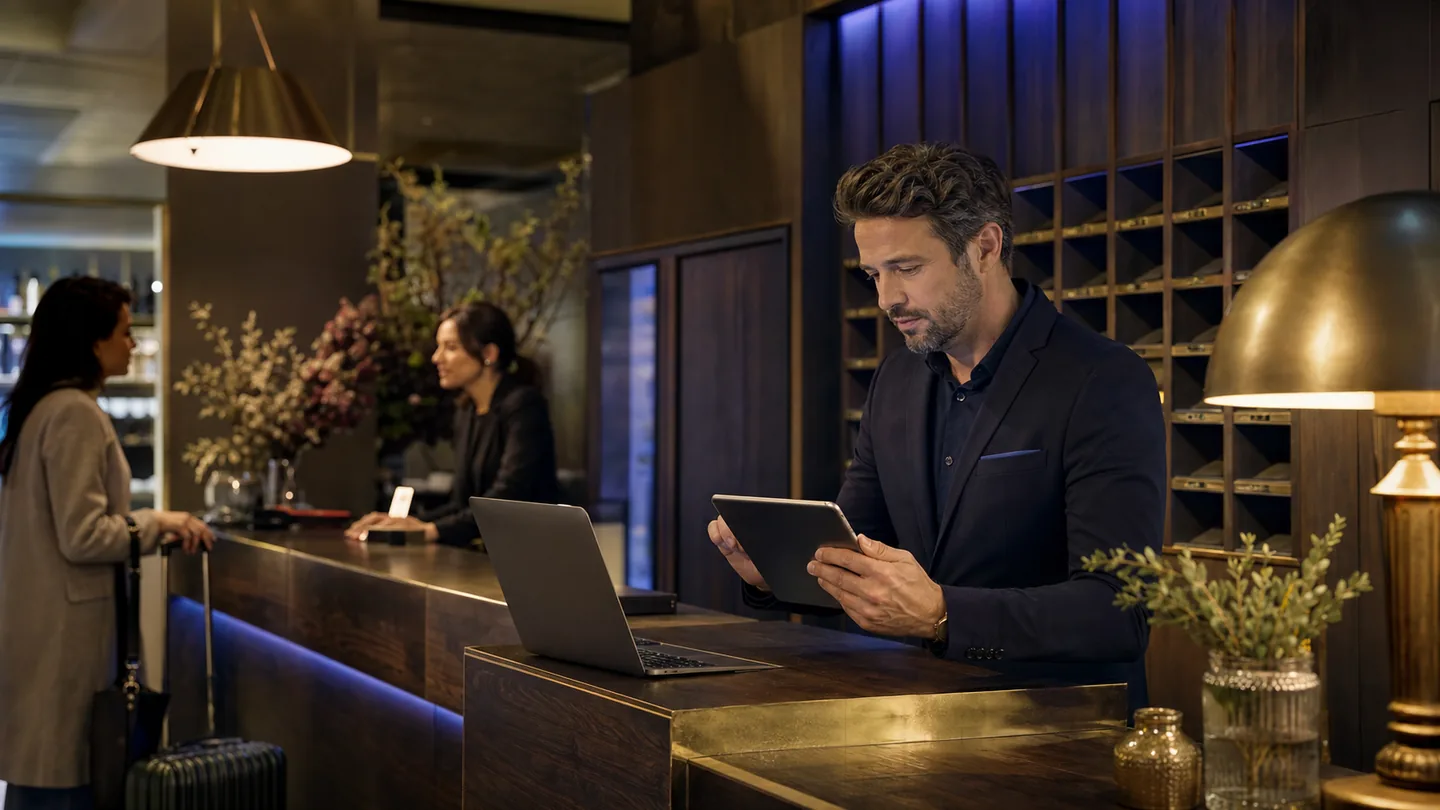 Hotel reservations team reviewing a connected booking workflow